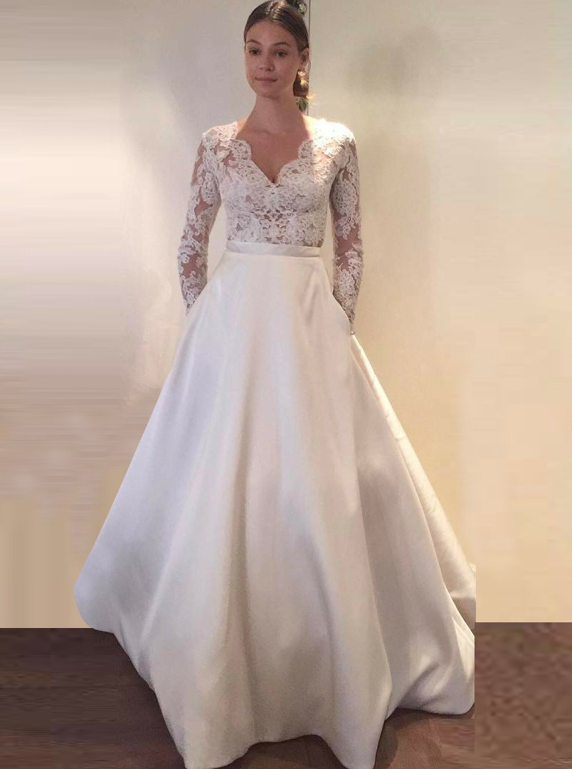 A Line Wedding Dresses With Sleeves Romantic