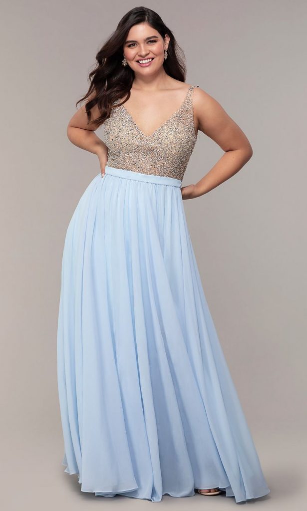 Beaded V Neck Gown Plus Size