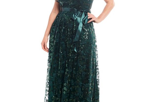 Elegan Plus Size Special Occasion Dresses Short Sleeve Sequin Illusion Gown