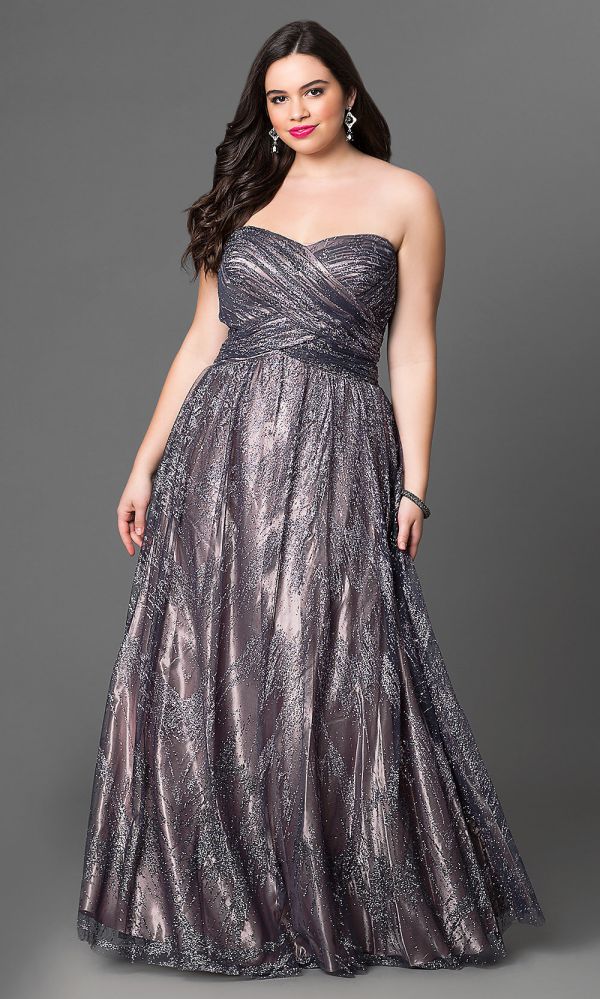 Gray Plus Size Strapless Sweetheart Prom Dress