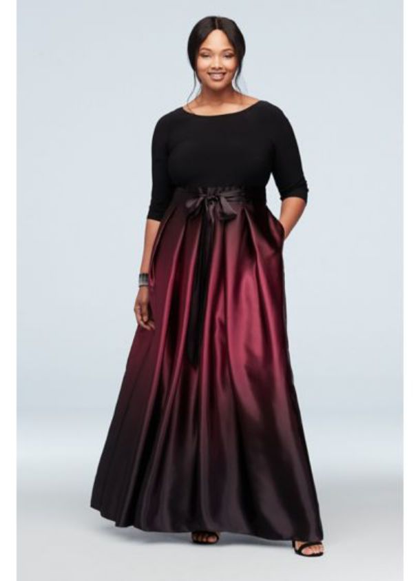 Plus Size Special Occasion Dresses ¾ Sleeve Bodice Ombre Ball Gown