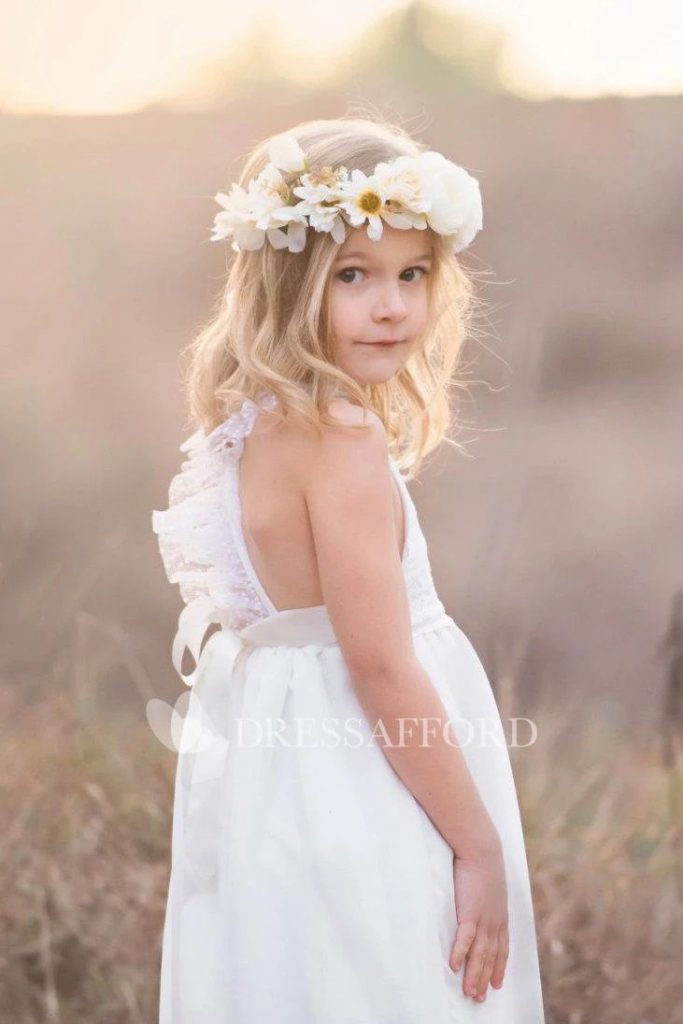 Wedding dresses for girls Lace Bow Back Strap Criss Crossed